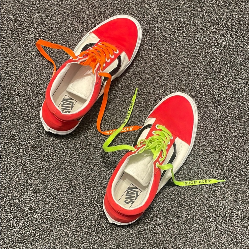 SOLD  Customized Vans Sneakers with Red White Black Green and Orange Accents